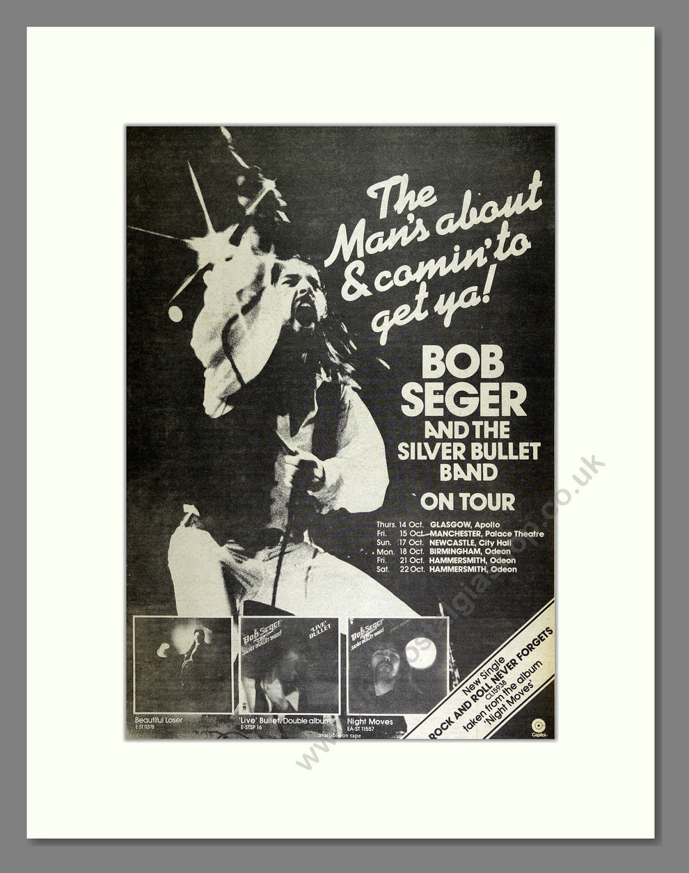 Bob Seger UK Tour. Vintage Advert 1977 (ref AD16125) The Nostalgia Shop