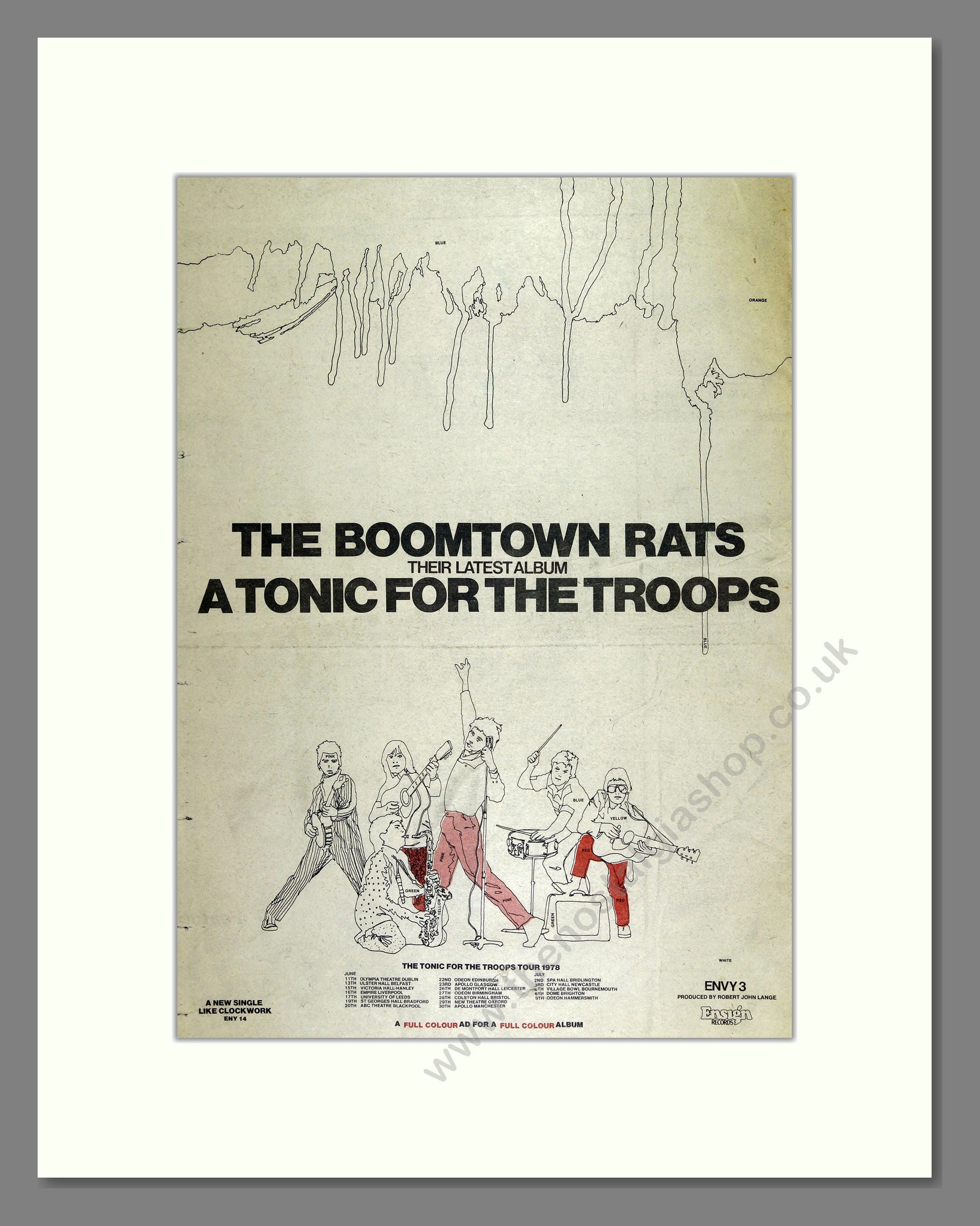 Boomtown Rats - Tonic for the Troops Tour. Vintage Advert 1978 (ref AD ...