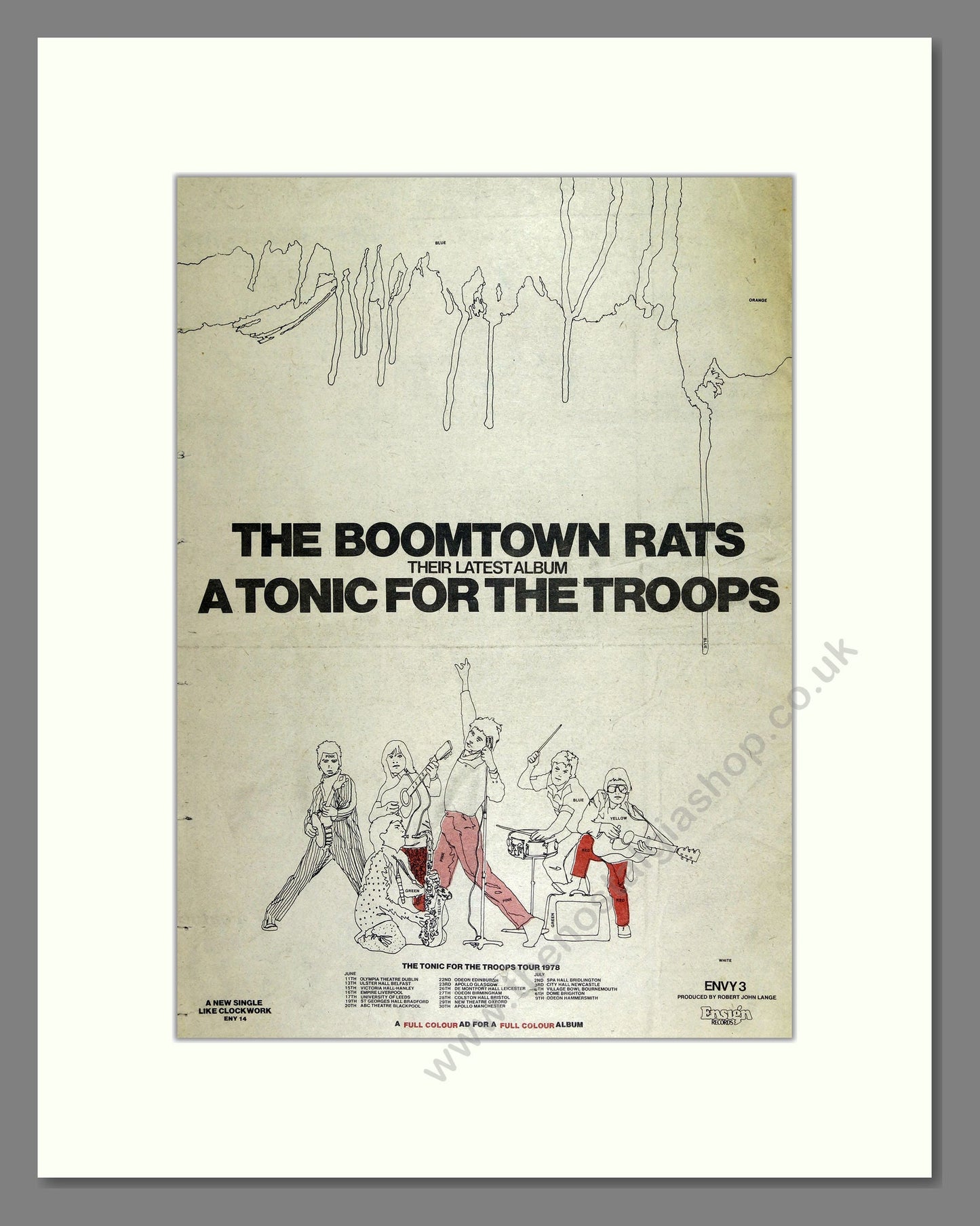 Boomtown Rats - Tonic for the Troops Tour. Vintage Advert 1978 (ref AD16130)