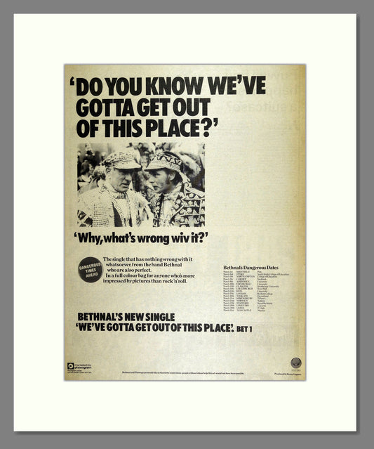 Bethnal - We've Gotta Get Out of This Place. Vintage Advert 1978 (ref AD16152)