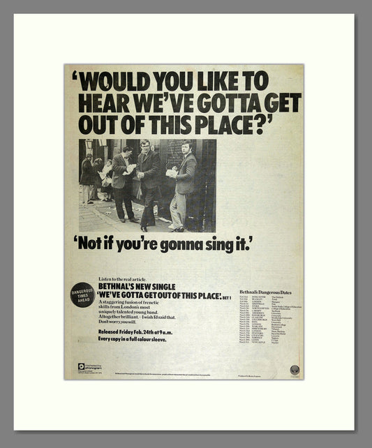 Bethnal - We've Gotta Get Out of This Place (UK Tour) . Vintage Advert 1978 (ref AD16153)