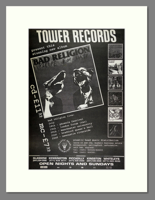 Bad Religion - Recipe for Hate UK Tour. Vintage Advert 1983 (ref AD16177)