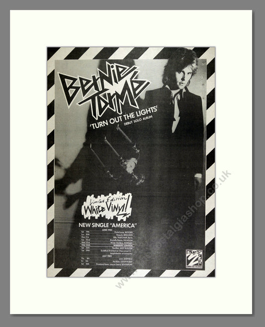Bernie Torme - Turn Out The Lights (UK Tour). Vintage Advert 1982 (ref AD16180)