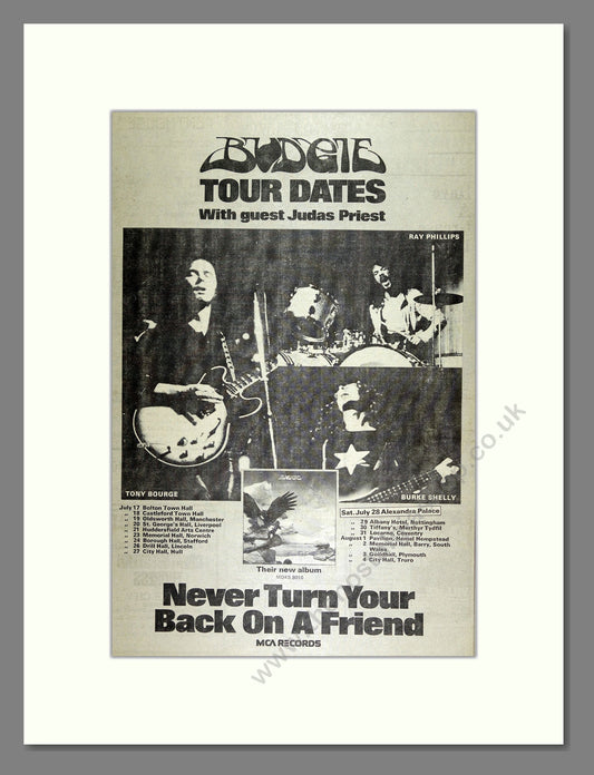 Budgie with Judas Priest - Never Turn Your Back on a Friend UK Tour. Vintage Advert 1973 (ref AD16204)