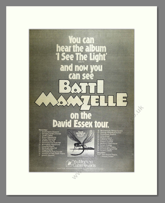 Battl Mamzelle - UK Tour with David Essex. Vintage Advert 1974 (ref AD16212)