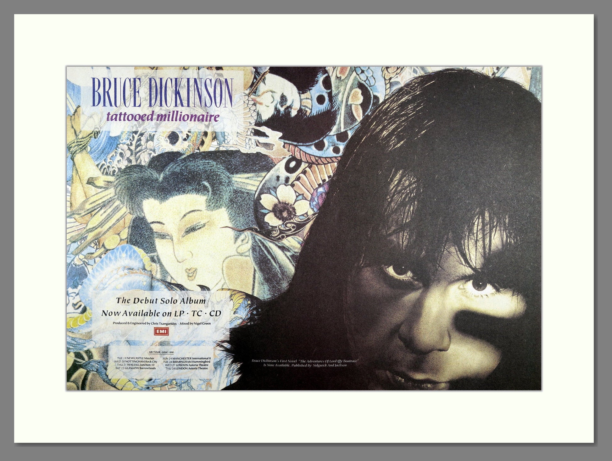 Bruce Dickinson - Tattooed Millionaire. Vintage Advert 1990 (ref AD16216)