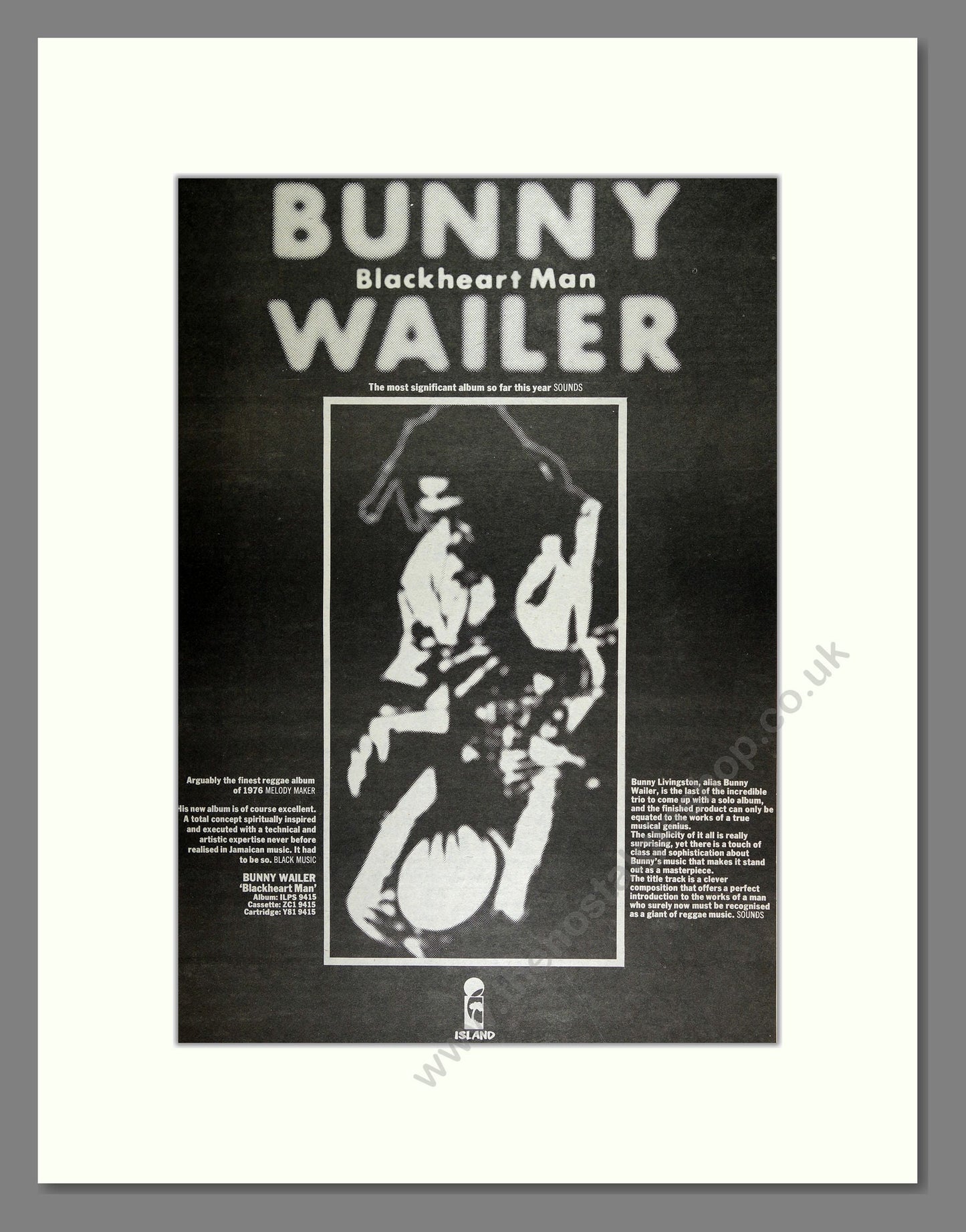 Bunny Wailer - Blackheart Man. Vintage Advert 1976 (ref AD16229)