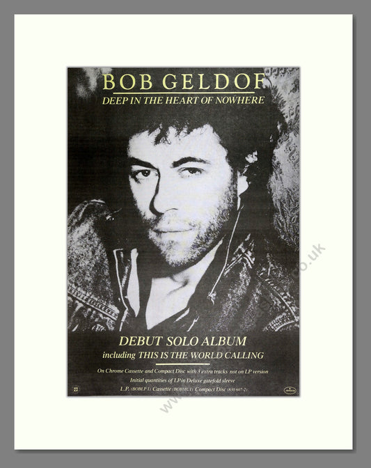 Bob Geldof - Deep in the Heart of Nowhere. Vintage Advert 1986 (ref AD16233)