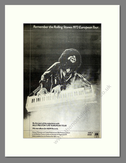 Billy Preston - Remember The Rolling Stones 1973 European Tour. Vintage Advert 1974 (ref AD16235)