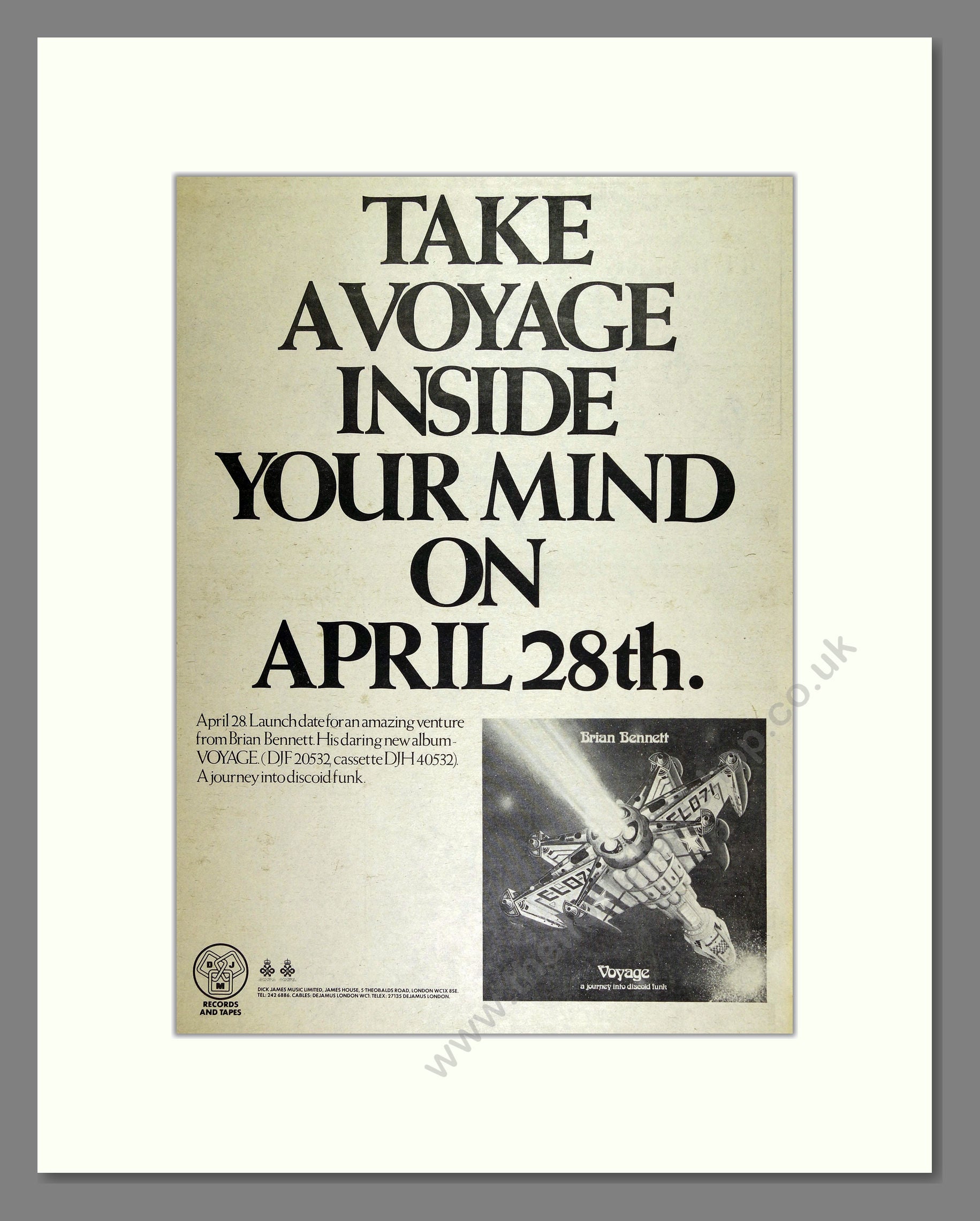 Brian Bennett - Voyage. Vintage Advert 1978 (ref AD16238)
