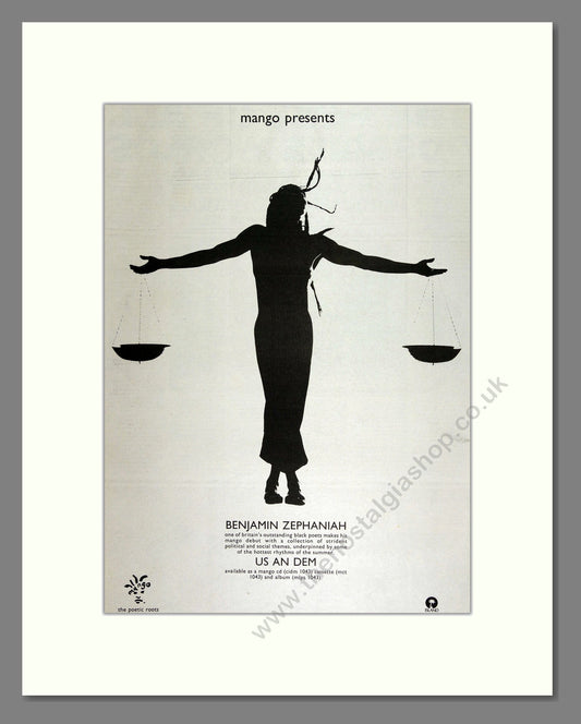 Benjamin Zephaniah - Us An Dem. Vintage Advert 1990 (ref AD16252)