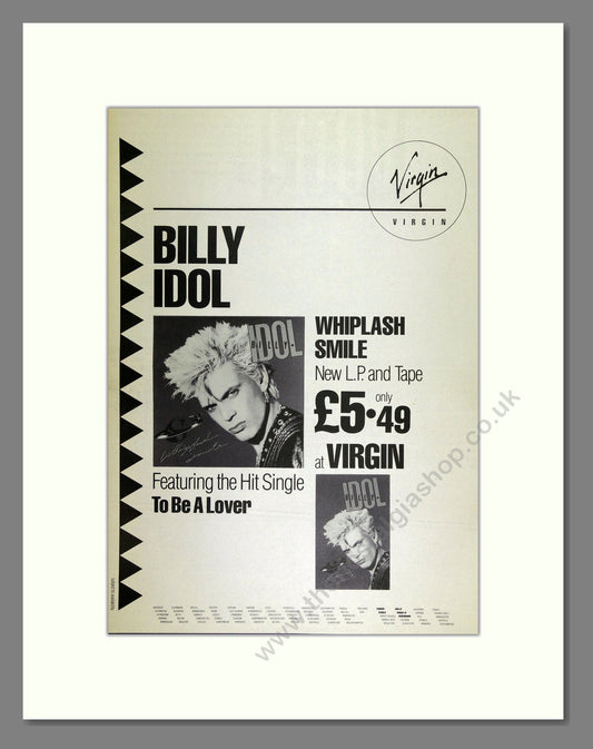 Billy Idol - Whiplash Smile. Vintage Advert 1986 (ref AD16262)