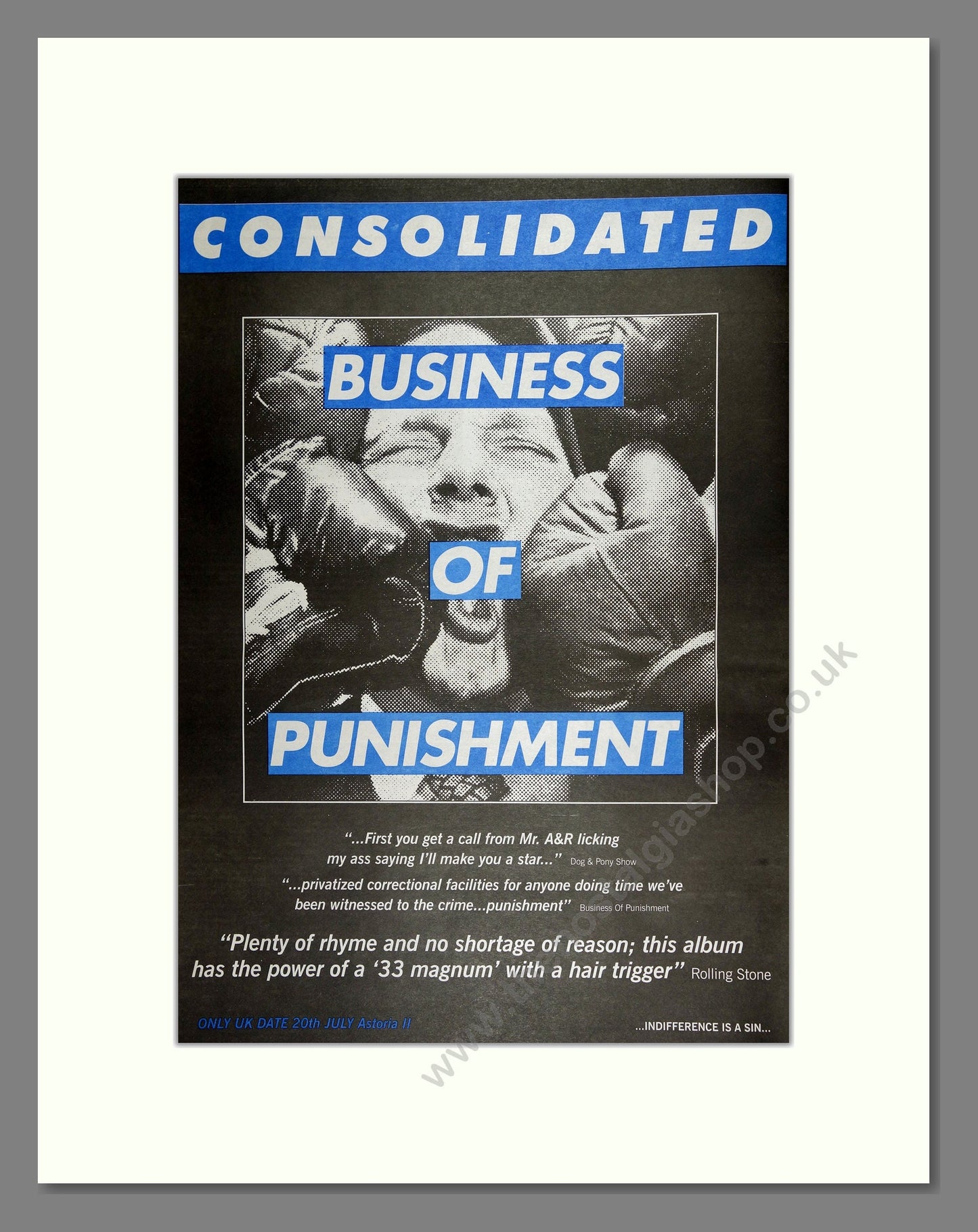 Consolidated - Business of Punishment. Vintage Advert 1994 (ref AD16308)