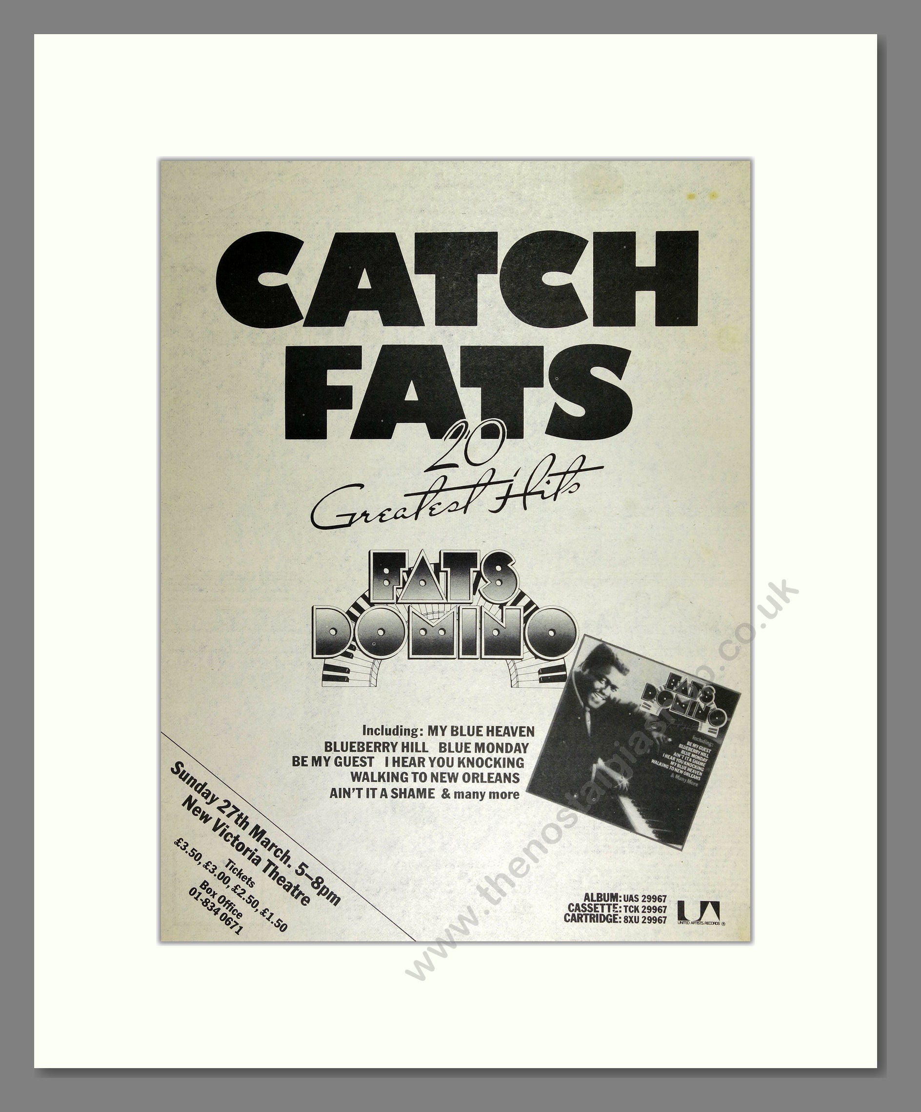 Fats Domino - Catch Fats Greatest Hits. Vintage Advert 1977 (ref AD163 ...