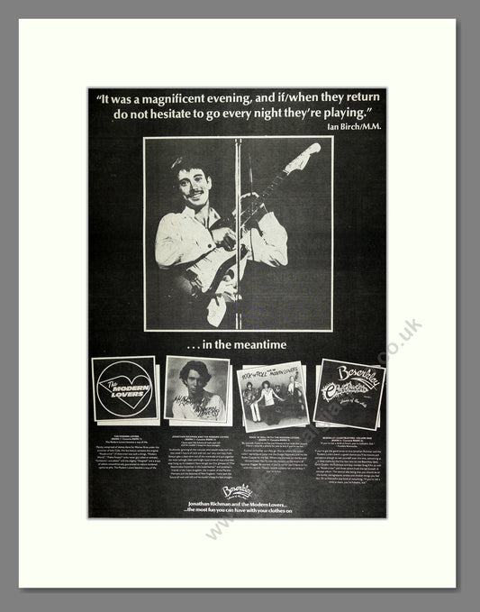 Jonathan Richman and The Modern Lovers - Various Albums. Vintage Advert 1977 (ref AD16485)