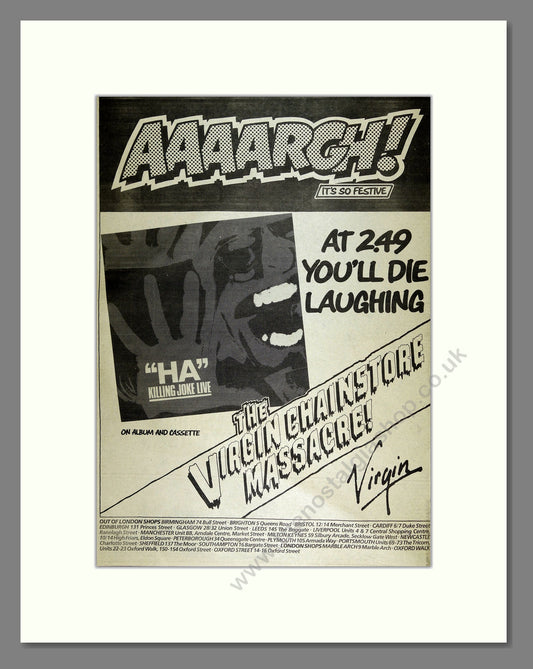 Killing Joke - Ha (Live). Vintage Advert 1982 (ref AD16495)