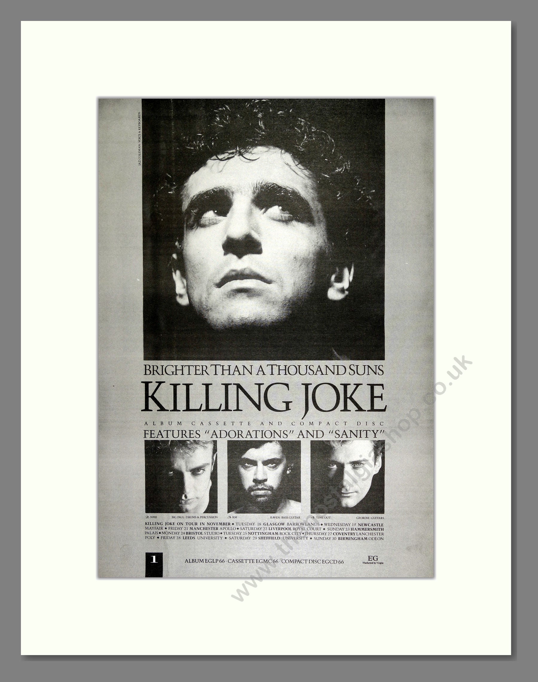Killing Joke Brighter Than a Thousand Suns. Vintage Advert 1986 (ref