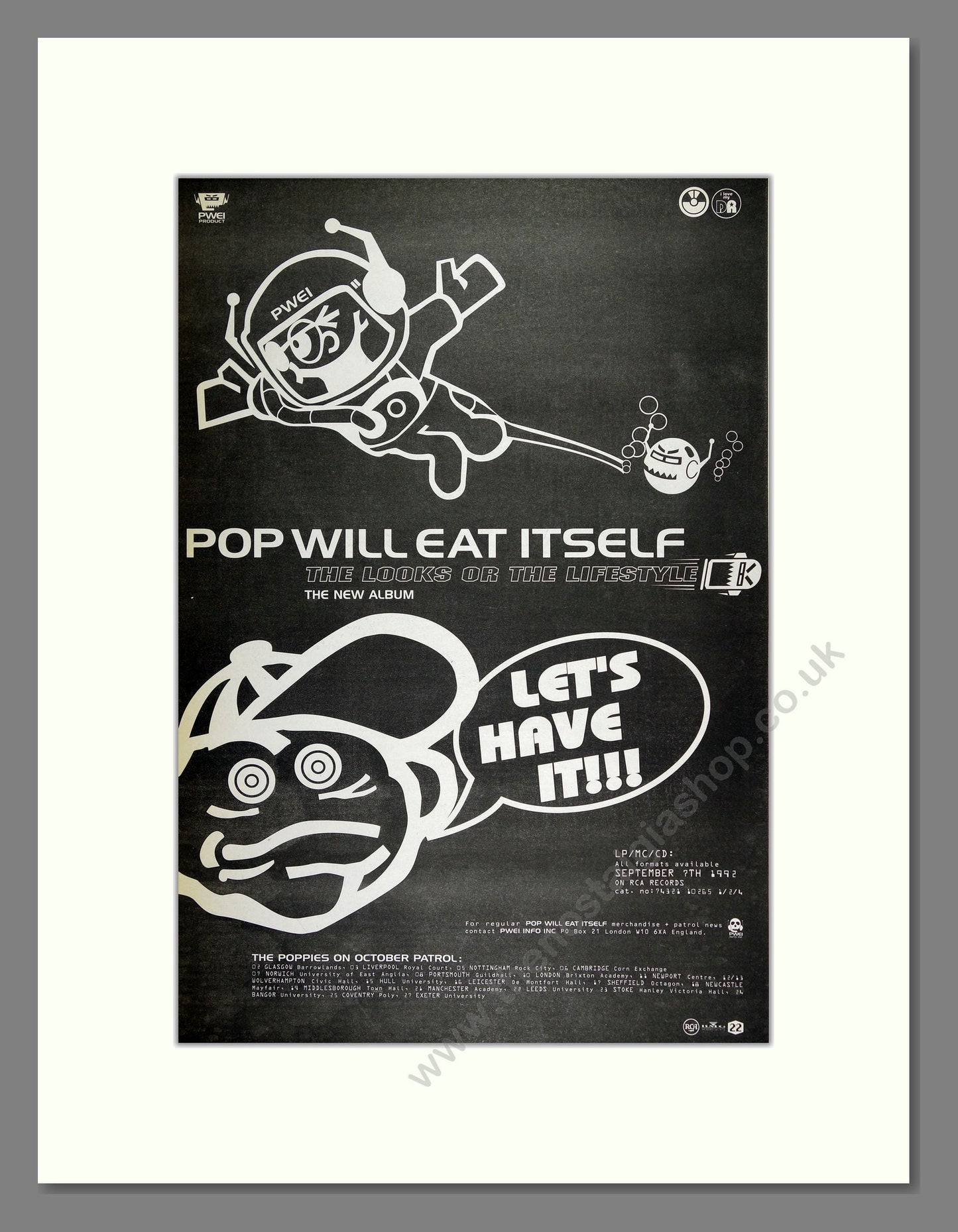 Pop Will Eat Itself - The Looks or the Lifestyle. Vintage Advert 1992 (ref AD16519)