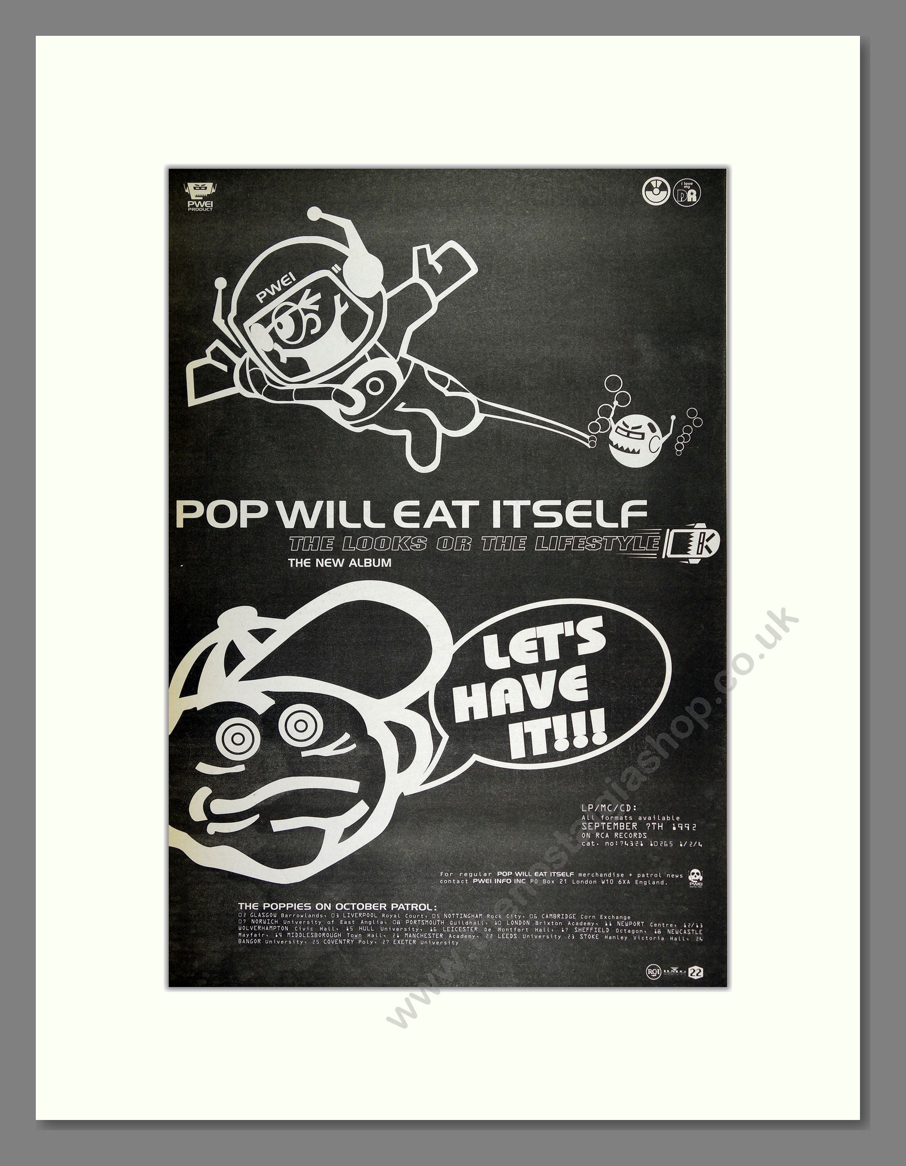 Pop Will Eat Itself - The Looks or the Lifestyle. Vintage Advert 1992 (ref AD16519)