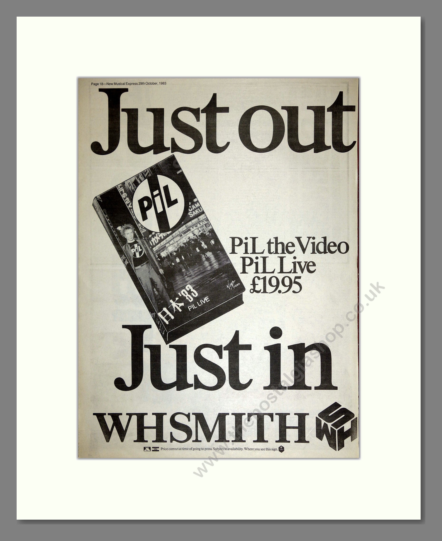 Public Image Limited (PIL) - The Live Video. Vintage Advert 1983 (ref AD16563)