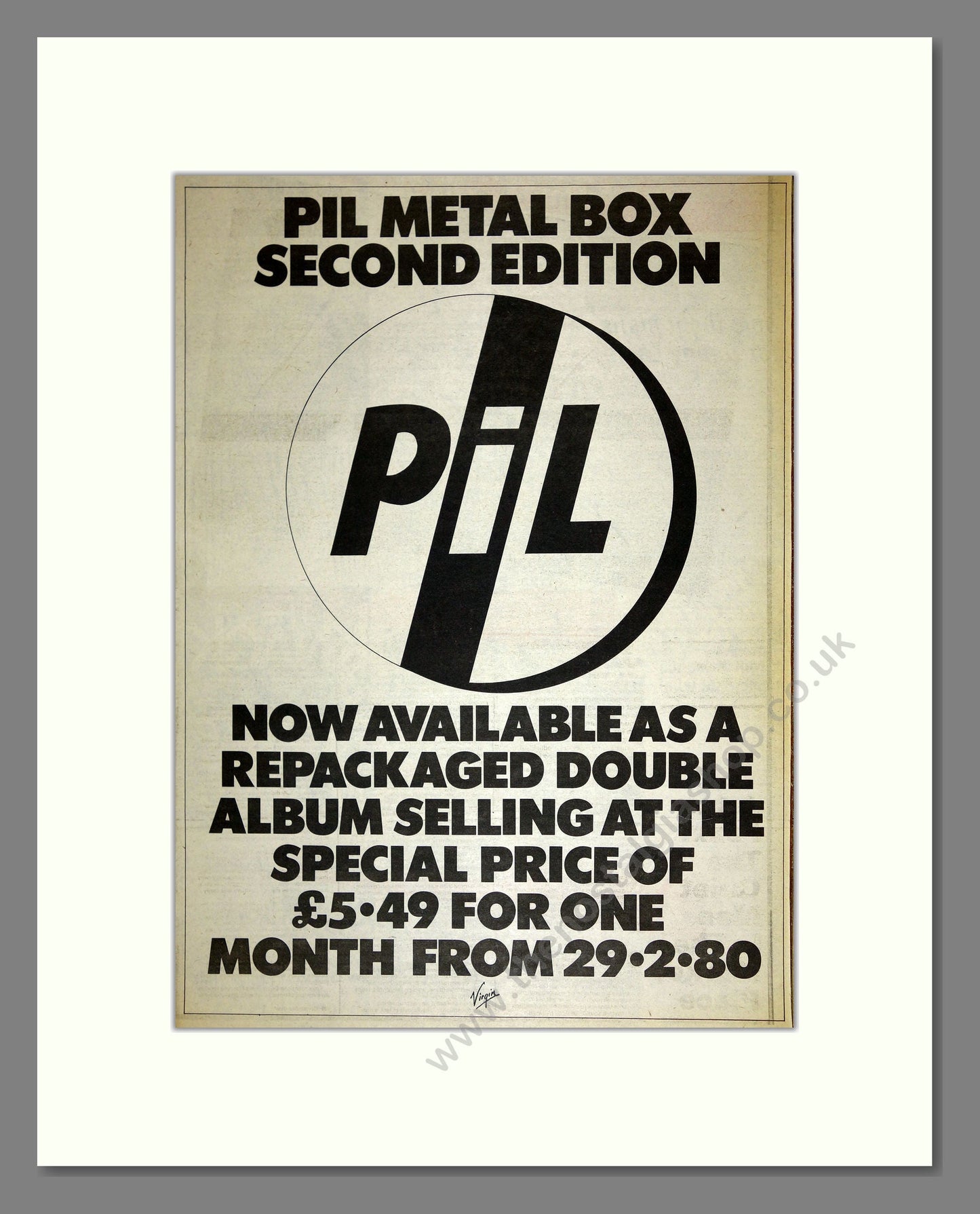Public Image Limited (PIL) - Metal Box Second Edition. Vintage Advert 1980 (ref AD16567)