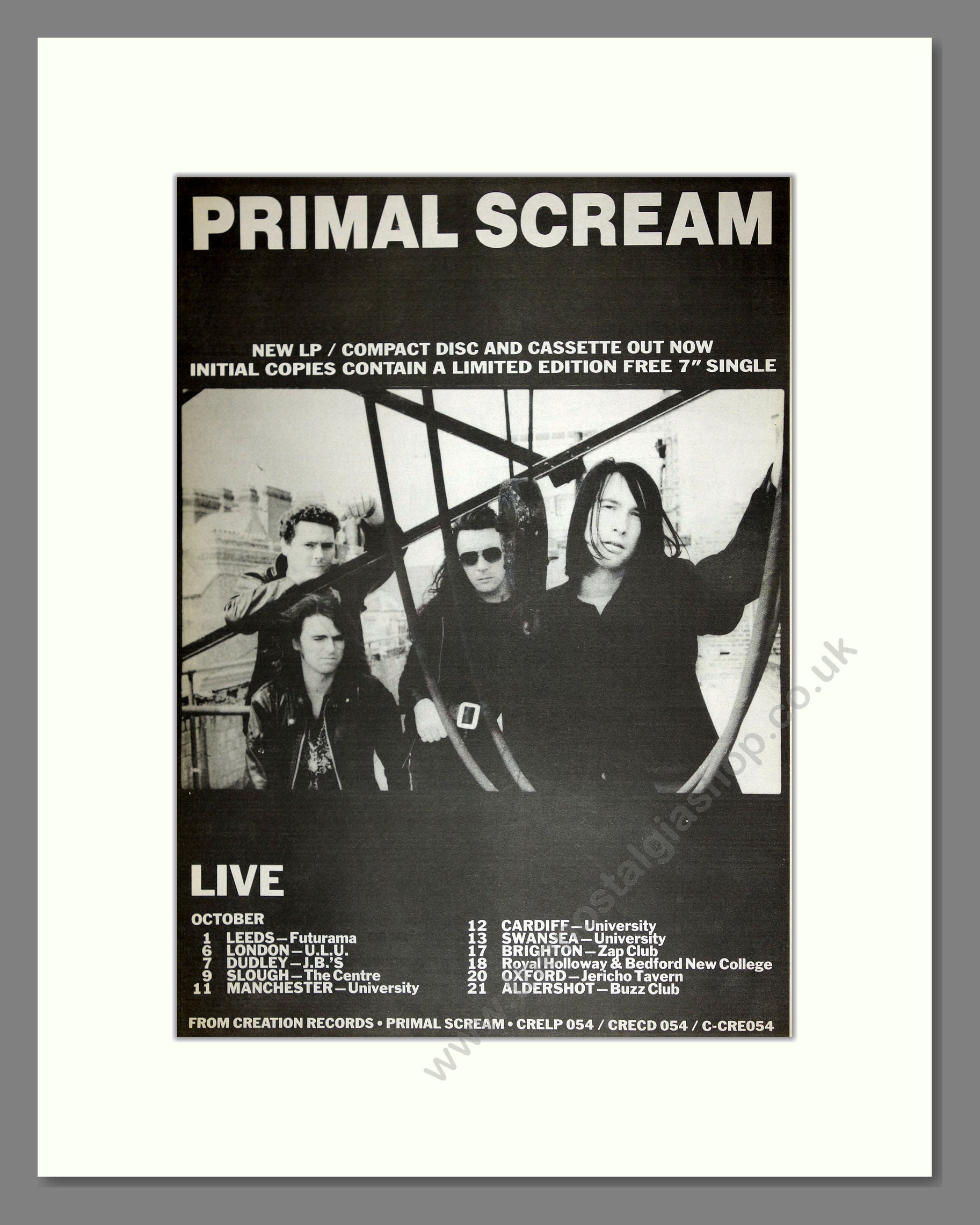 Primal Scream - UK Tour. Vintage Advert 1989 (ref AD16585)