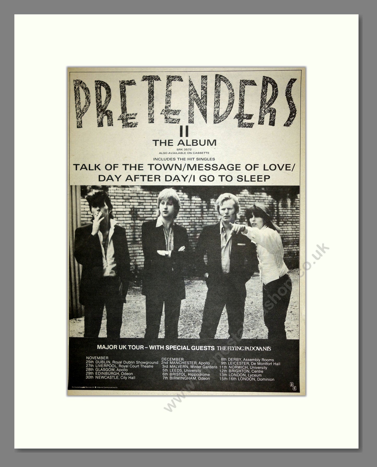 Pretenders - II The Album UK Tour. Vintage Advert 1981 (ref AD16594)