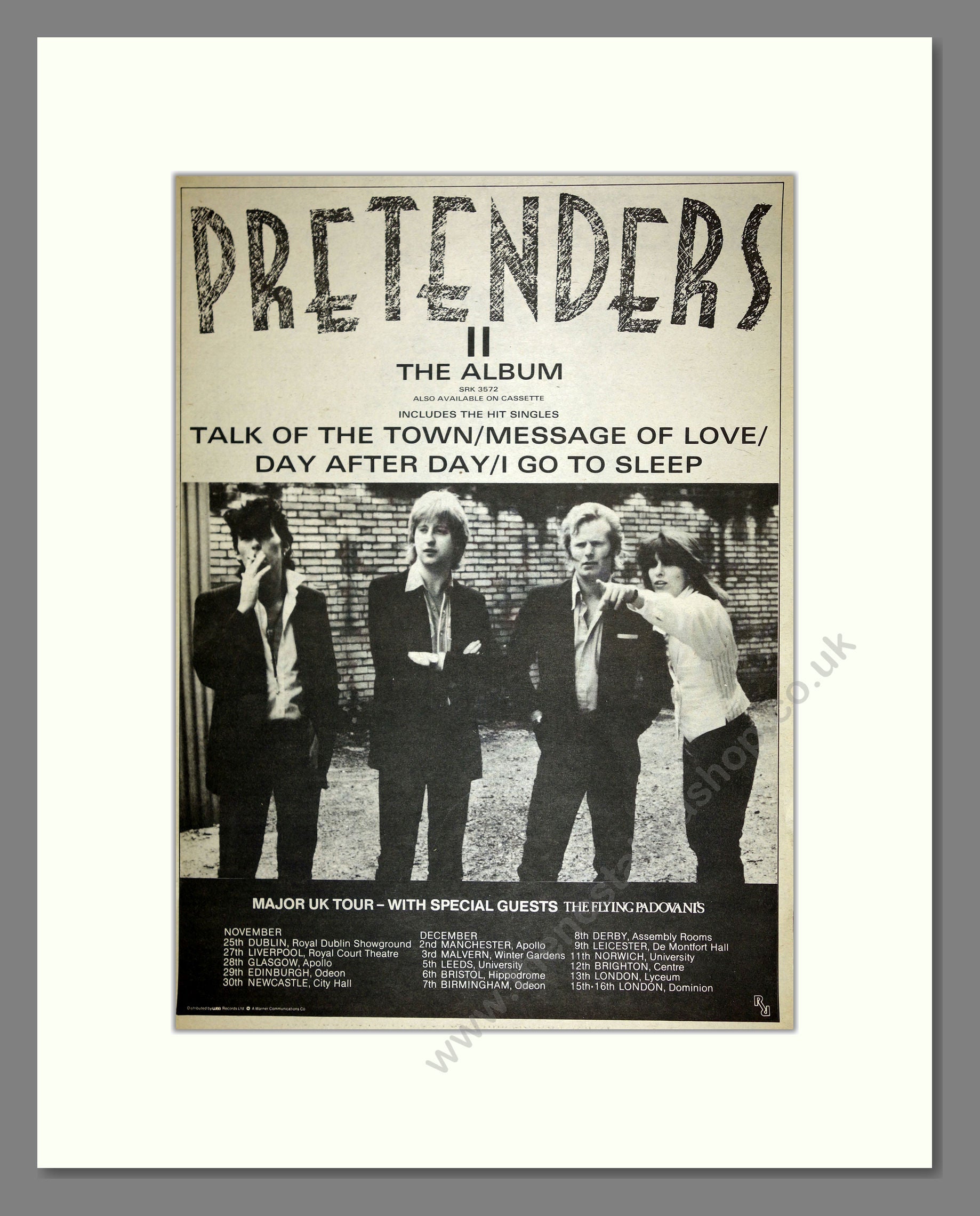 Pretenders - II The Album UK Tour. Vintage Advert 1981 (ref AD16594)