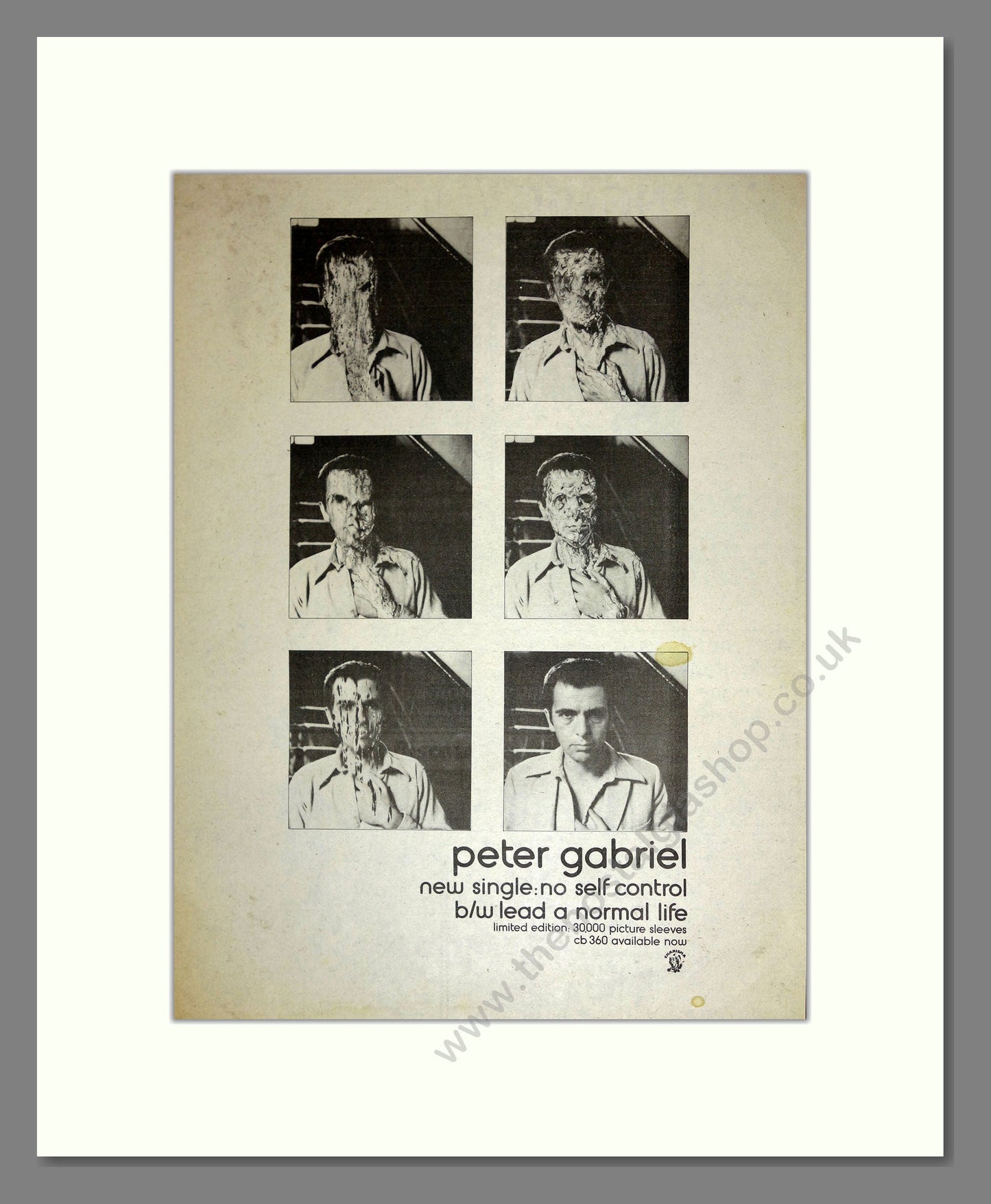 Peter Gabriel - No Self Control. Vintage Advert 1980 (ref AD16625)