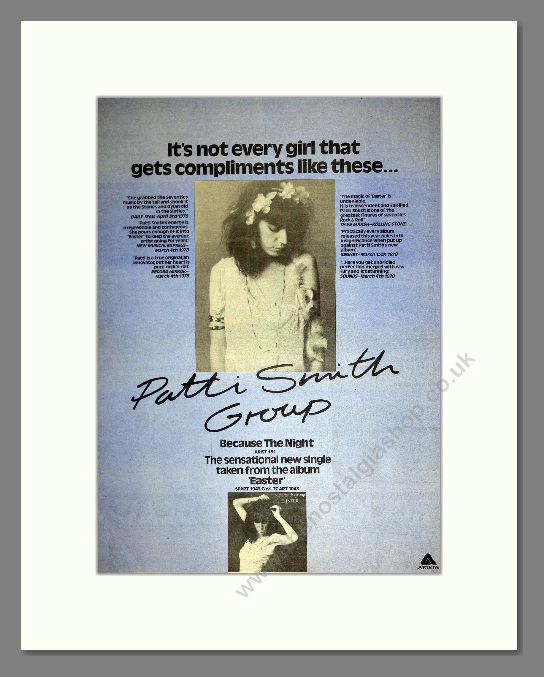 Patti Smith Group (The) - Because The Night. Vintage Advert 1978 (ref AD16638)