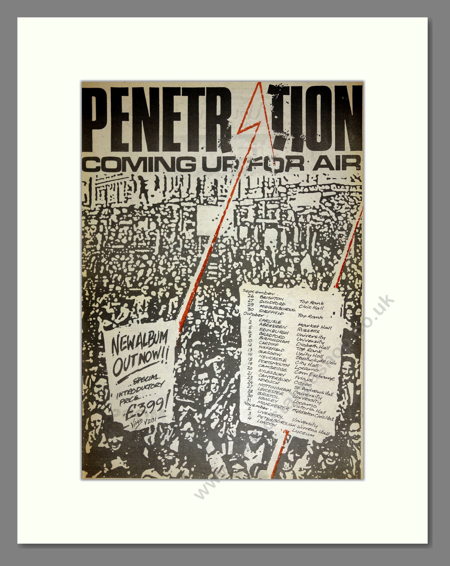 Penetration - Coming Up For Air (UK Tour). Vintage Advert 1979 (ref AD16642)