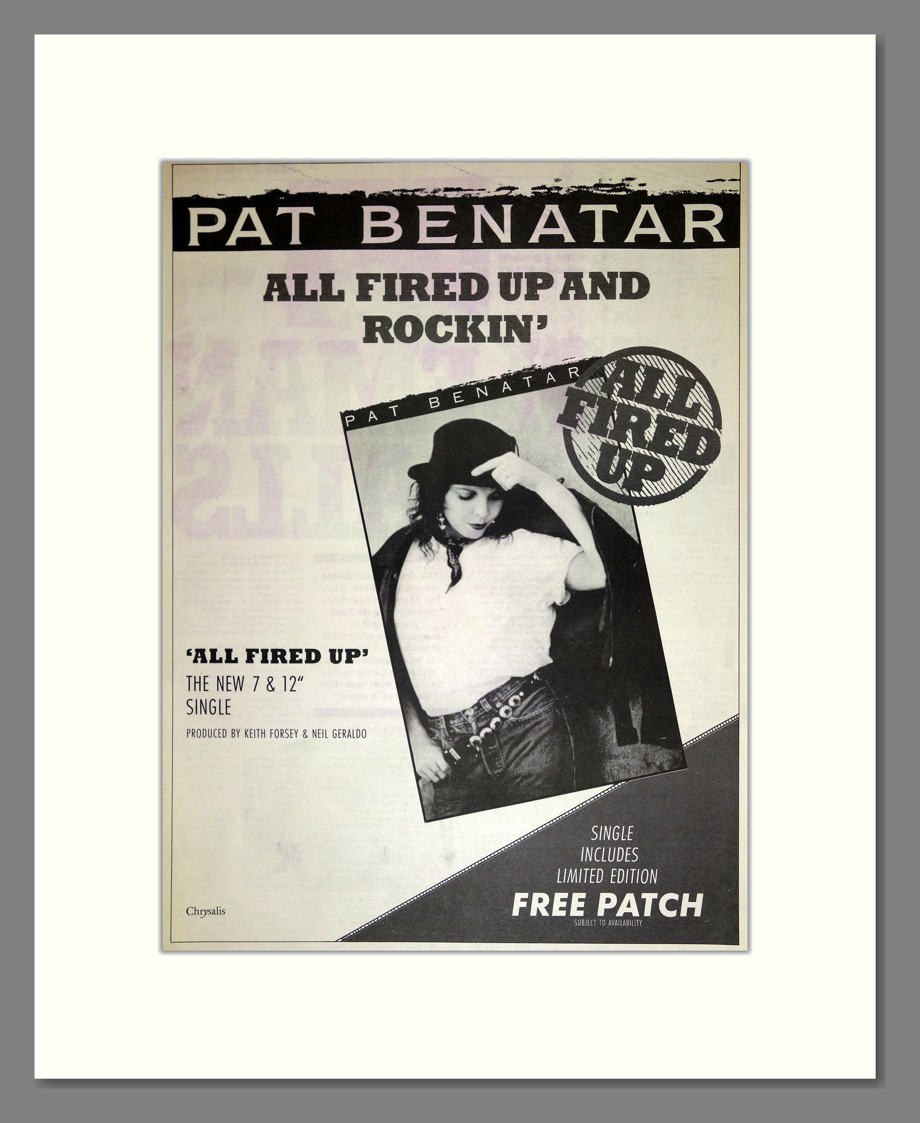 Pat Benetar  - All Fired Up. Vintage Advert 1988 (ref AD16646)
