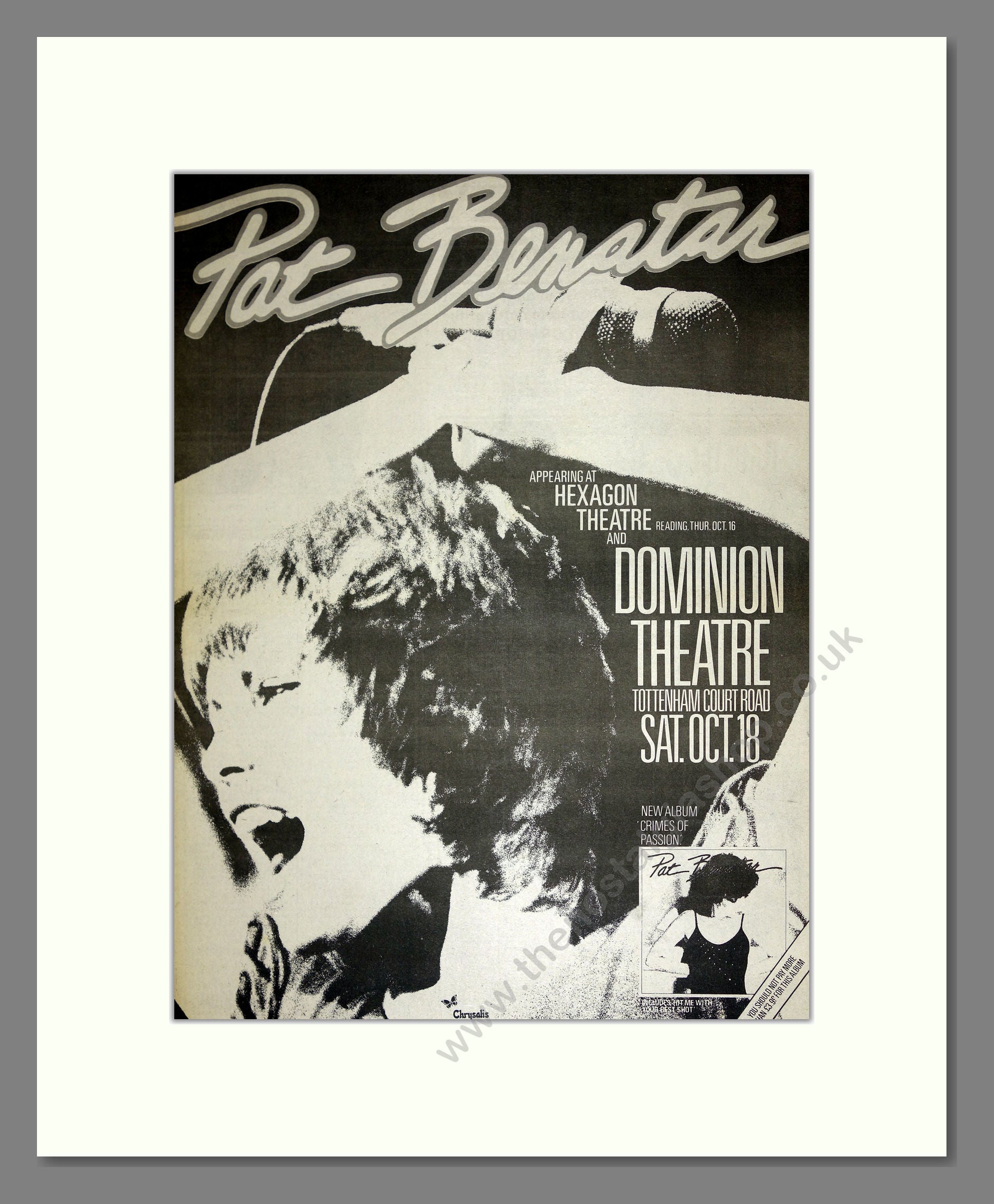 Pat Benetar  - Live at The Dominion . Vintage Advert 1980 (ref AD16648)