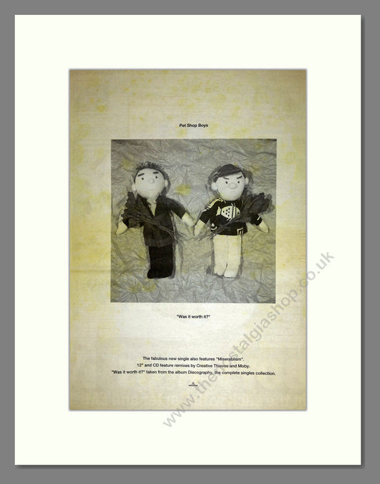 Pet Shop Boys - Was It Worth It. Vintage Advert 1991 (ref AD16651)