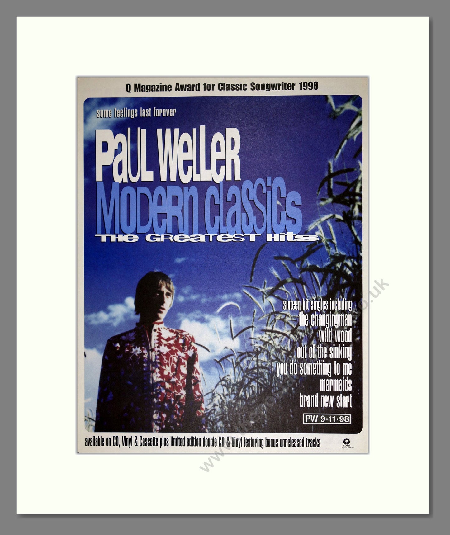 Paul Weller - Modern Classics (Greatest Hits). Vintage Advert 1998 (ref AD16661)