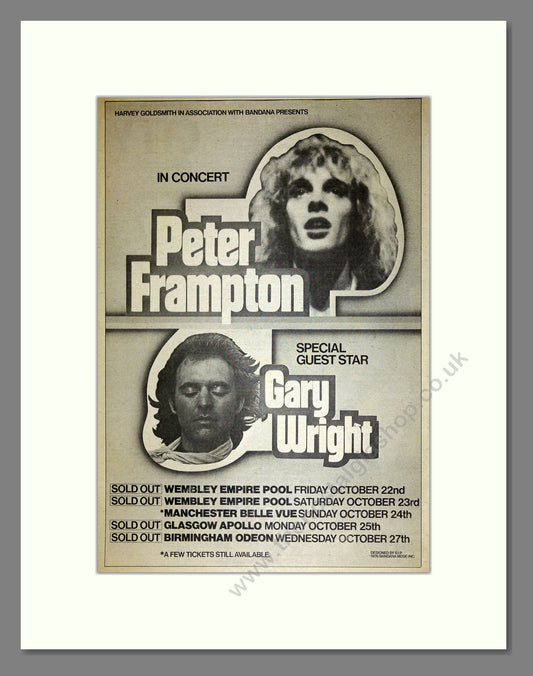 Peter Frampton / Gary Wright - UK Tour. Vintage Advert 1976 (ref AD16668)