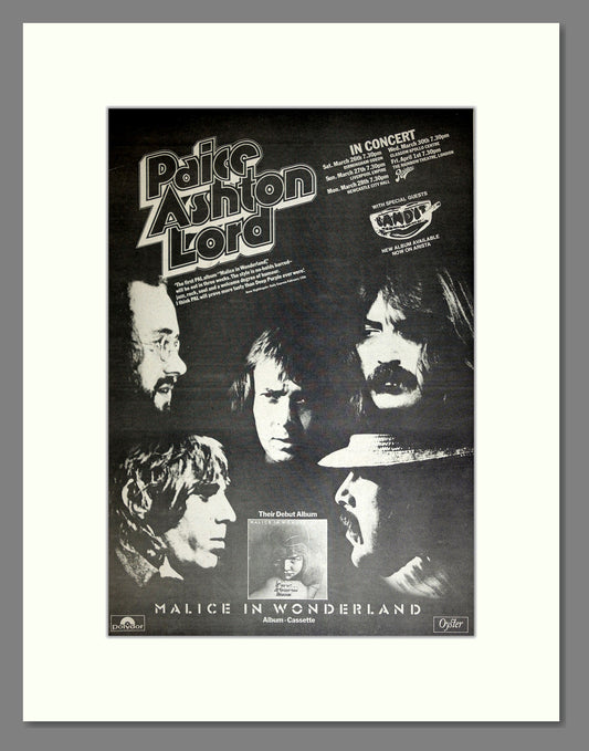 Paice Ashton Lord - Malice In Wonderland. Vintage Advert 1977 (ref AD16701)