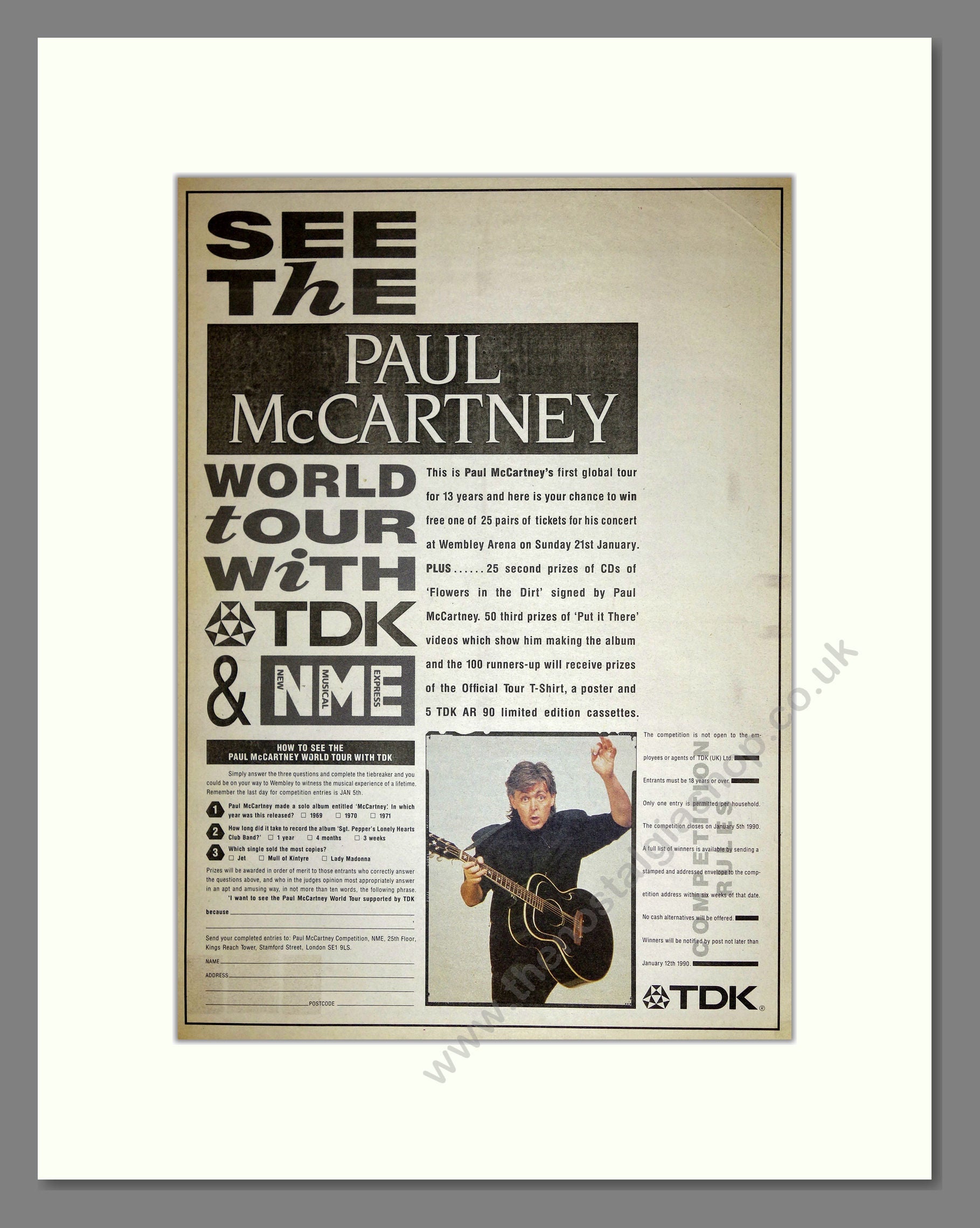 Paul McCartney - World Tour Promotion. Vintage Advert 1989 (ref AD16704)