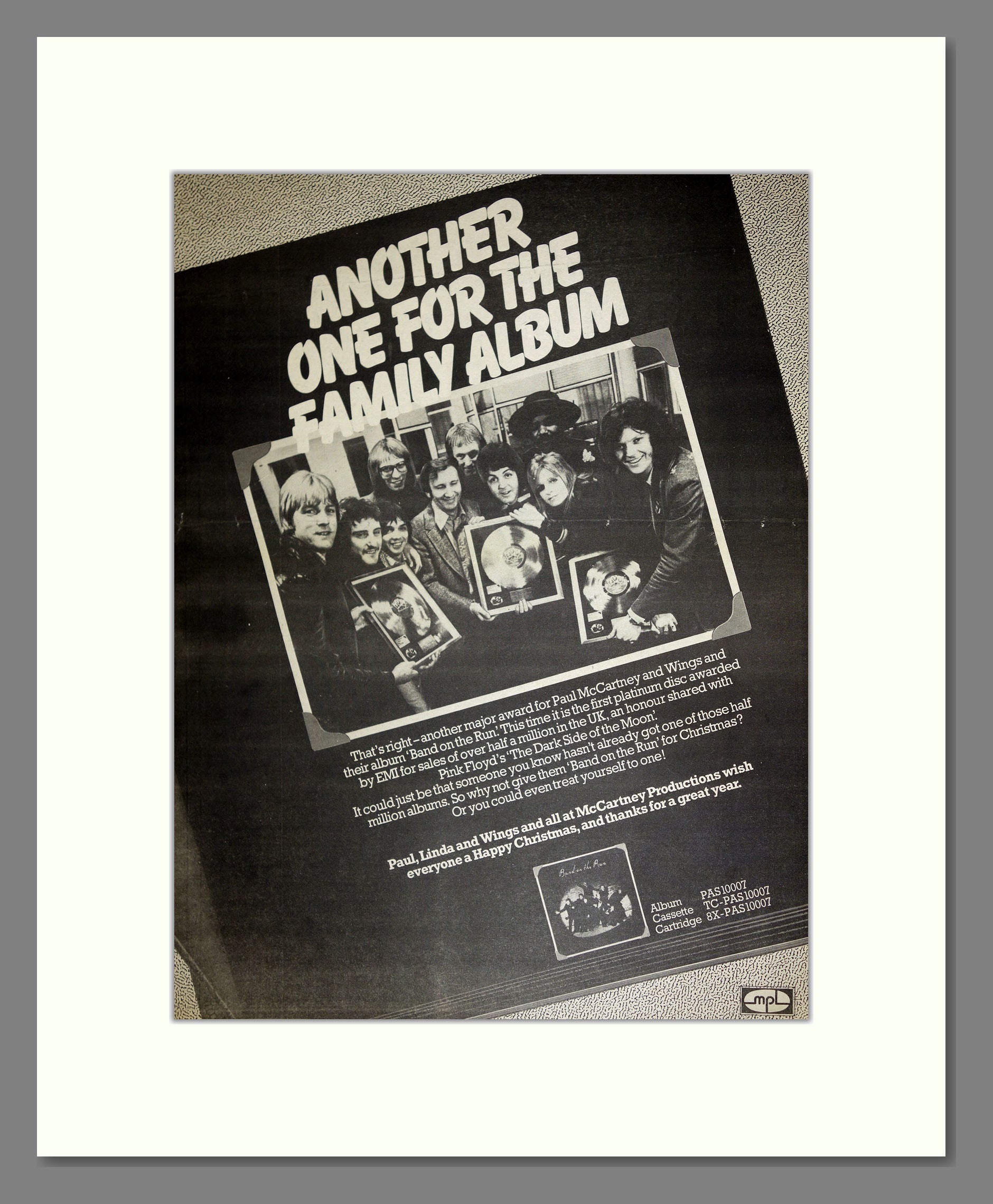 Paul McCartney - Band On The Run Award. Vintage Advert 1974 (ref AD16705)