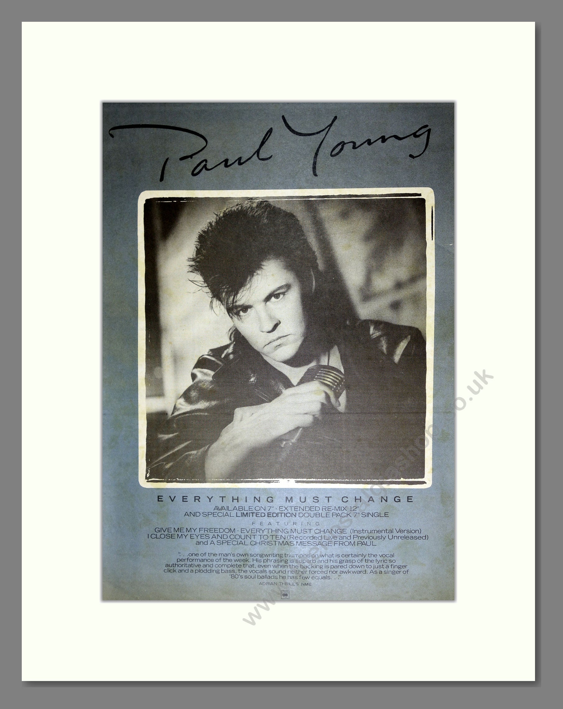 Paul Young - Everything Must Change. Vintage Advert 1984 (ref AD16730)