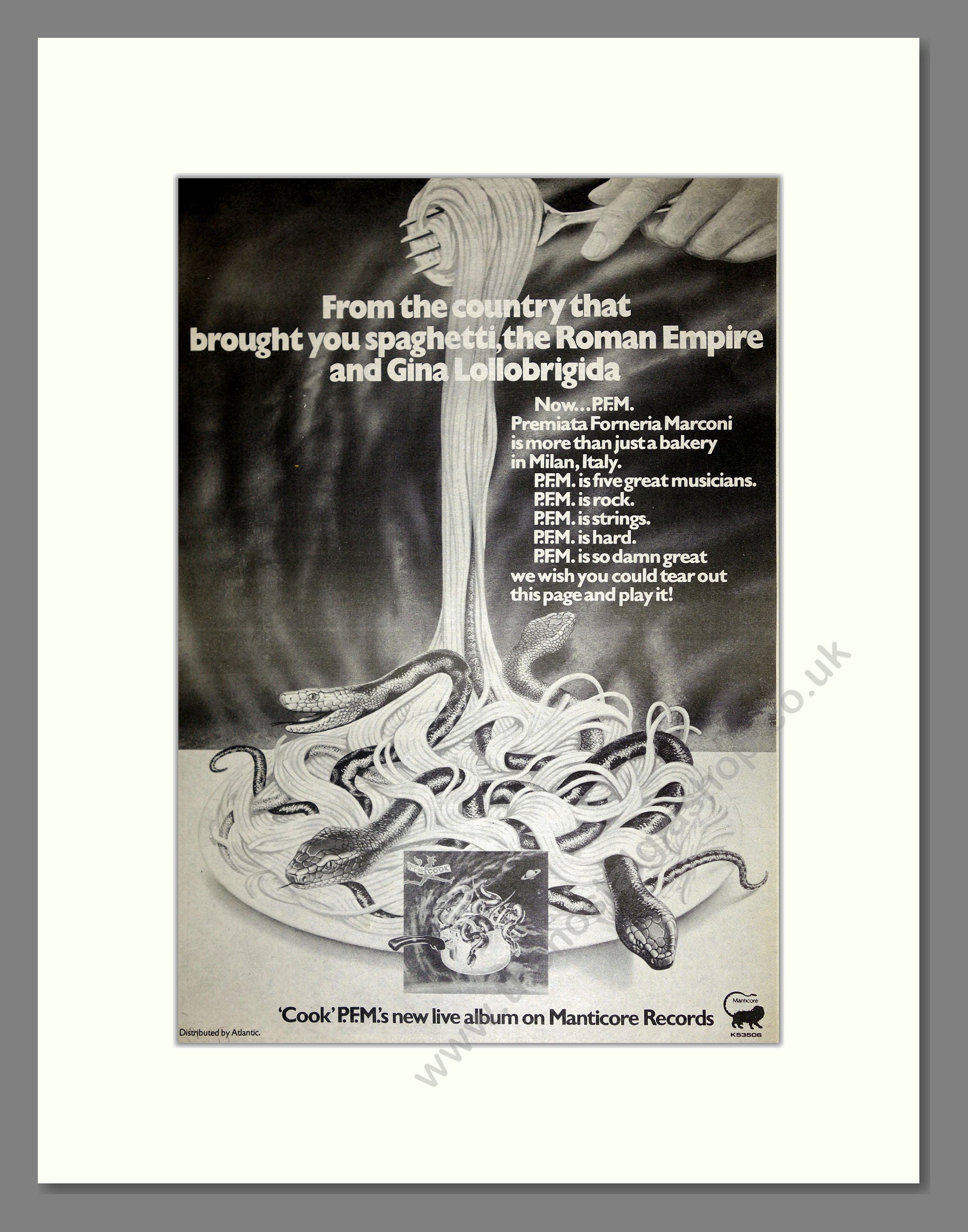 Premiata Forneria Marconi (PFM) - Cook. Vintage Advert 1975 (ref AD16748)