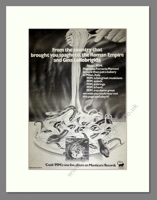 Premiata Forneria Marconi (PFM) - Cook. Vintage Advert 1975 (ref AD16748)