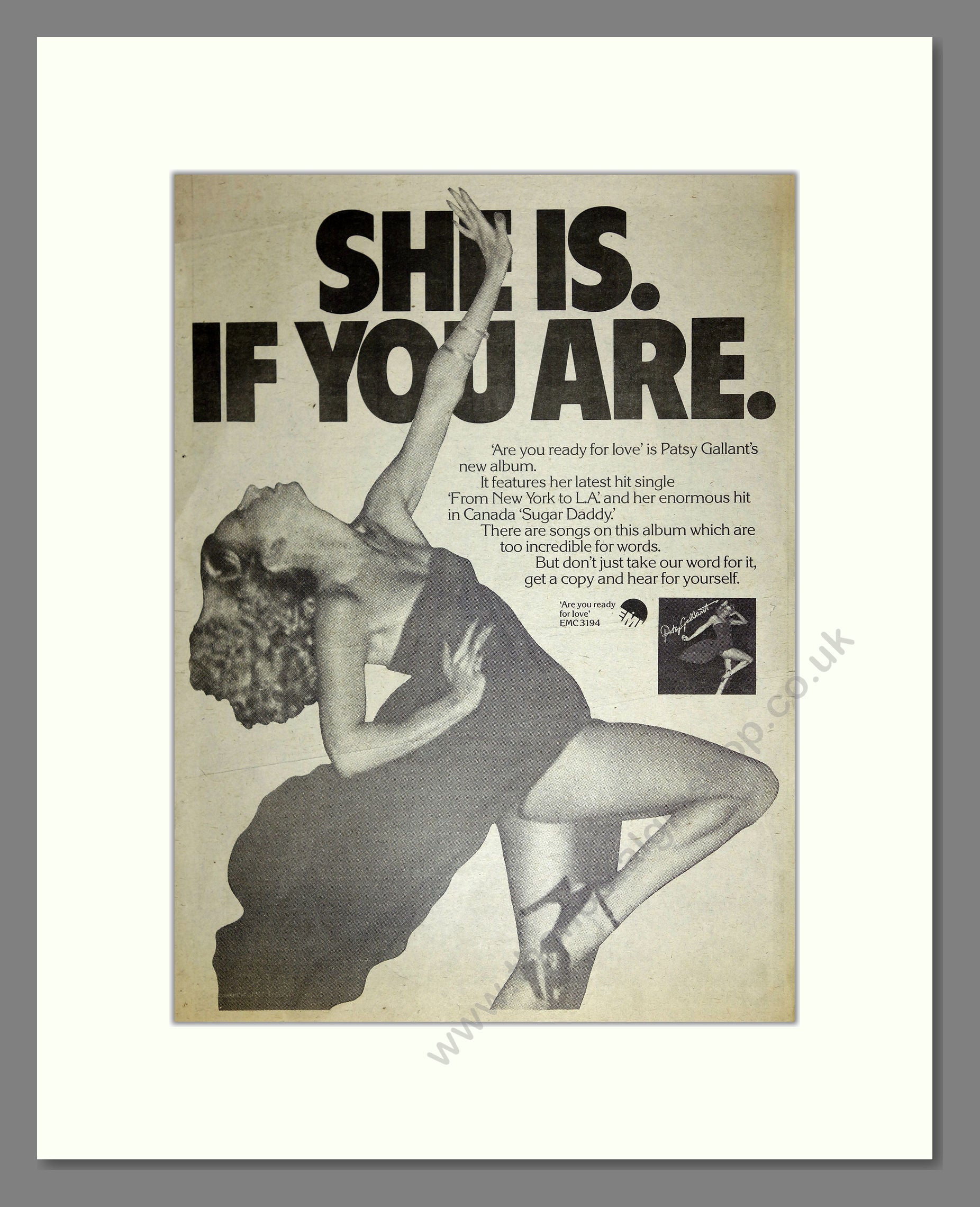 Patsy Gallant - Are You Ready For Love. Vintage Advert 1977 (ref AD16754)