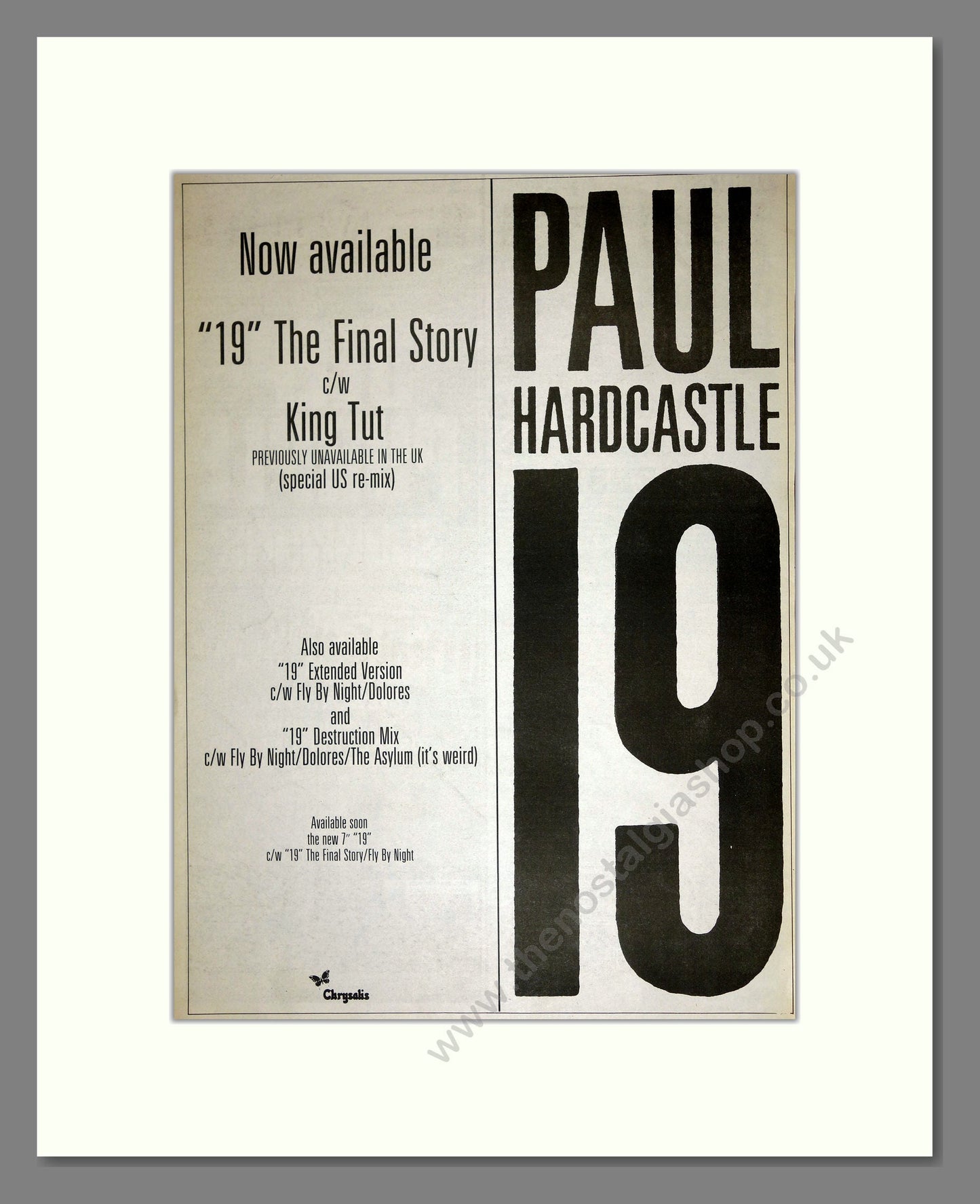 Paul Hardcastle - 19. Vintage Advert 1985 (ref AD16771)