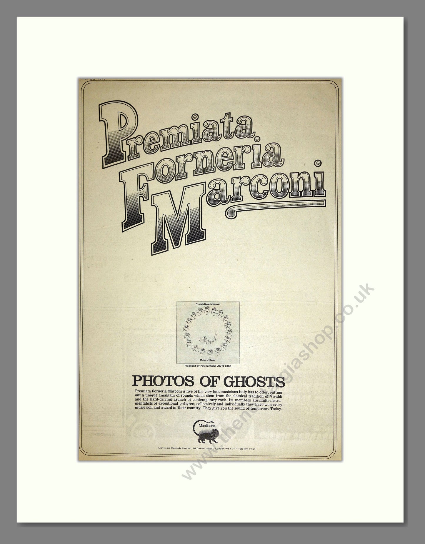 Premiata Forneria Marconi (PFM) - Photos of Ghosts. Vintage Advert 1973 (ref AD16783)