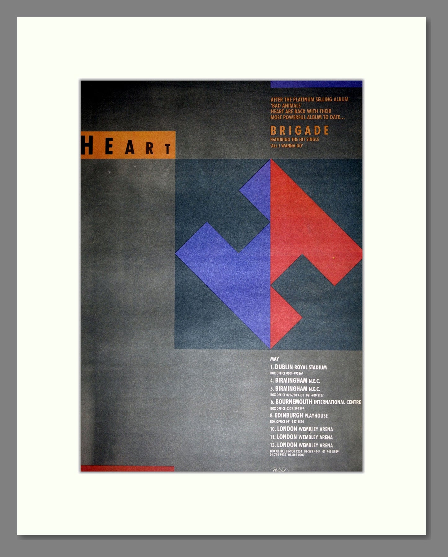 Heart - Brigade (UK Tour). Vintage Advert 1990 (ref AD16915)