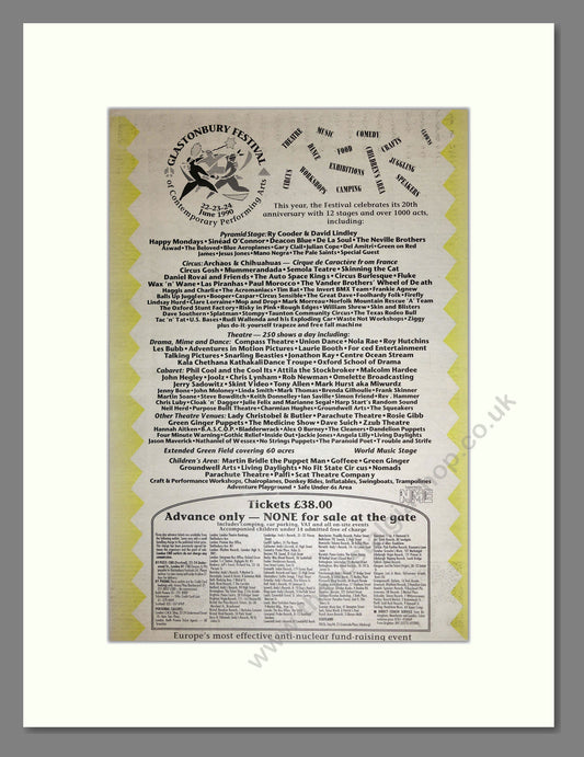 Glastonbury Festival - 1990. Vintage Advert 1990 (ref AD16923)