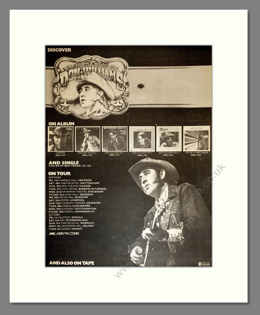 Don Williams - Various Albums UK Tour. Vintage Advert 1976 (ref AD17017)