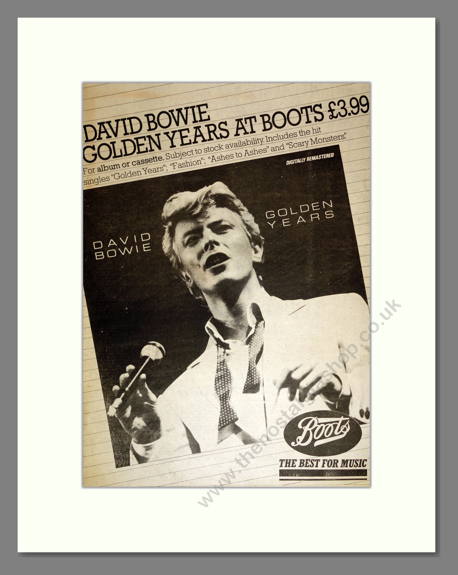 David Bowie - Golden Years . Vintage Advert 1983 (ref AD17154)