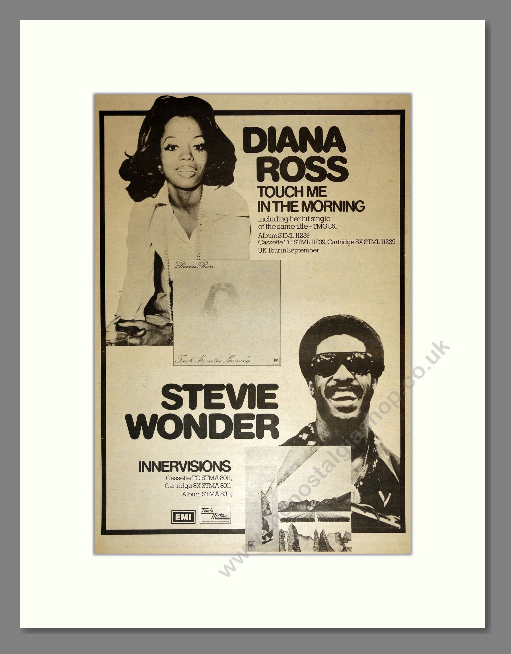 Diana Ross / Stevie Wonder - Touch Me In The Morning / Inner Visions. Vintage Advert 1973 (ref AD17183)